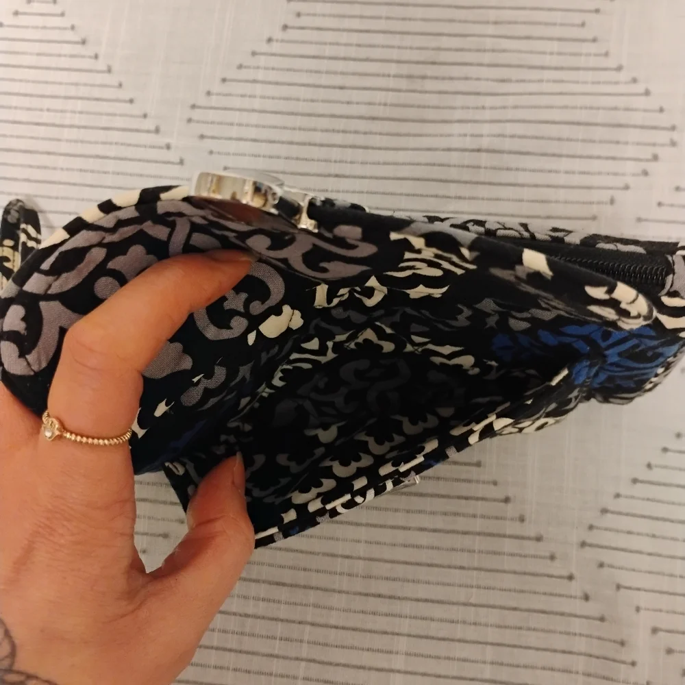 Vera Bradley Black and Blue Patterned Wristlet Removable Strap Two Main Pockets